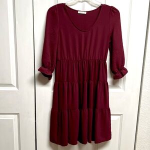 Reb in J 220 Red Wine Mid Sleeve Panel Casual Dress Size S